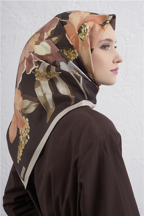 Armine Çiçek Desenli Saf İpek Twill Eşarp 9414D 38