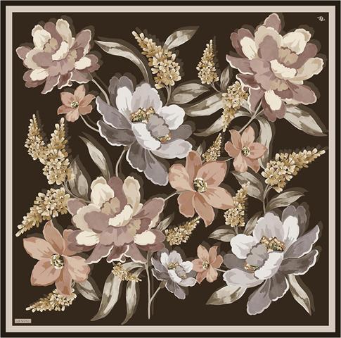 Armine Çiçek Desenli Saf İpek Twill Eşarp 9414D 38