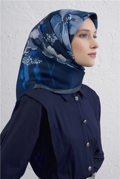 Armine Çiçek Desenli Saf İpek Twill Eşarp 9414D 52