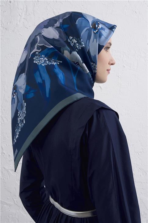 Armine Çiçek Desenli Saf İpek Twill Eşarp 9414D 52