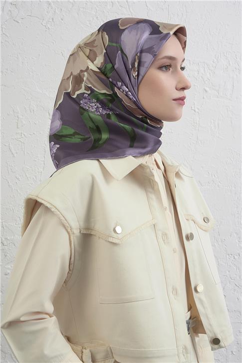 Armine Çiçek Desenli Saf İpek Twill Eşarp 9414D 84