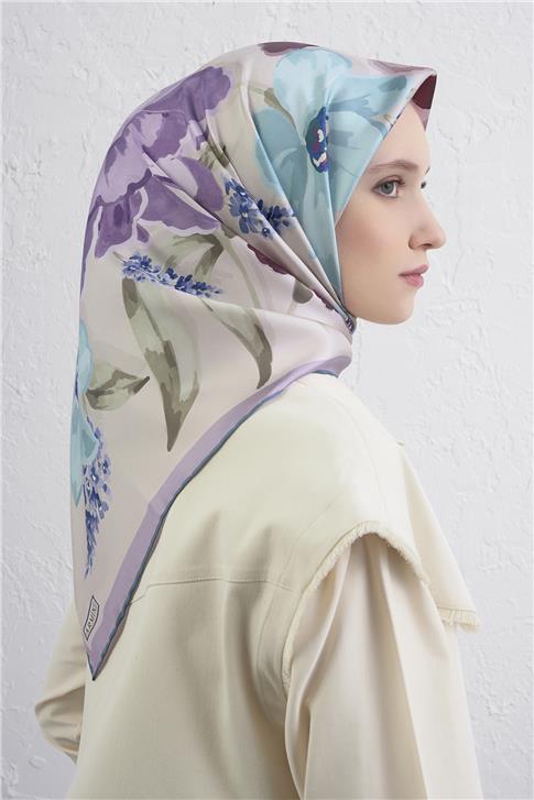 Armine Çiçek Desenli Saf İpek Twill Eşarp 9414D 6