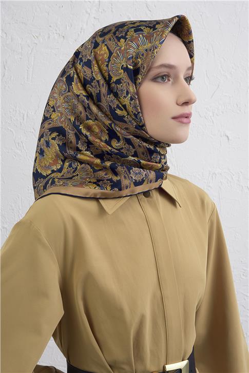 Armine Etnik Desen Saf İpek Twill Eşarp 9416D 03