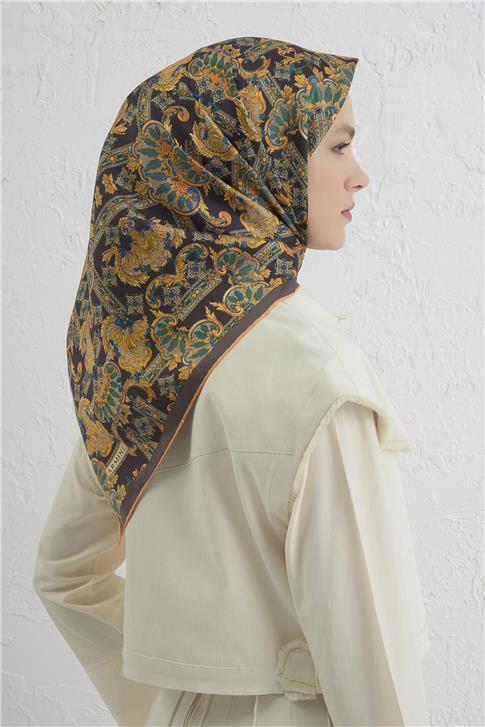 Armine Etnik Desen Saf İpek Twill Eşarp 9416D 04