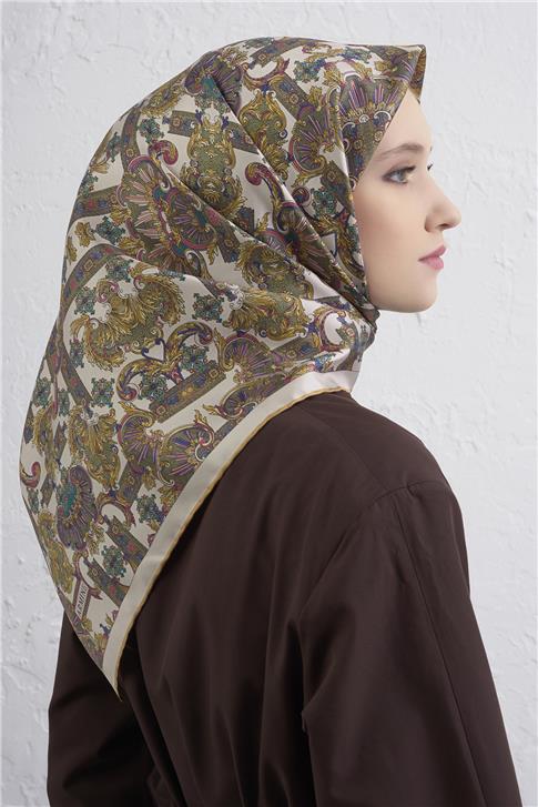 Armine Etnik Desen Saf İpek Twill Eşarp 9416D 05
