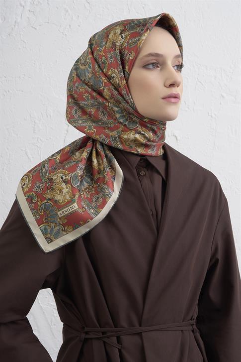 Armine Etnik Desen Saf İpek Twill Eşarp 9416D 31