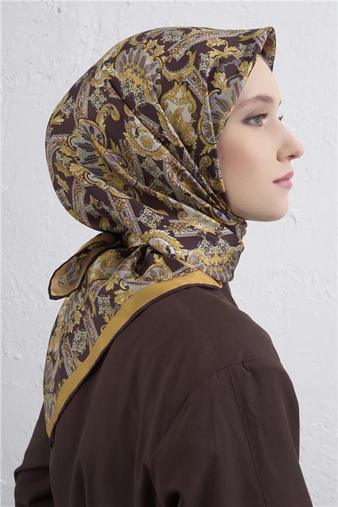 Armine Etnik Desen Saf İpek Twill Eşarp 9416D 32