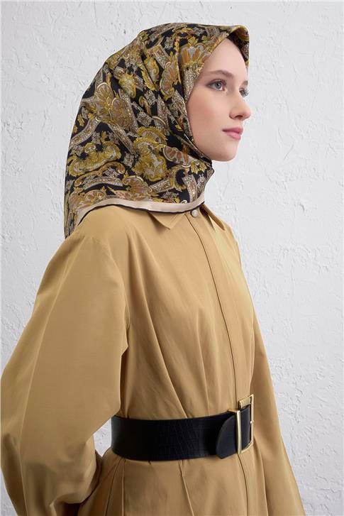 Armine Etnik Desen Saf İpek Twill Eşarp 9416D 34