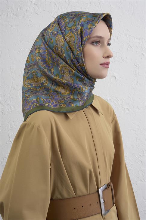Armine Etnik Desen Saf İpek Twill Eşarp 9416D 52