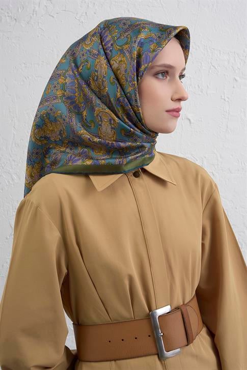 Armine Etnik Desen Saf İpek Twill Eşarp 9416D 52