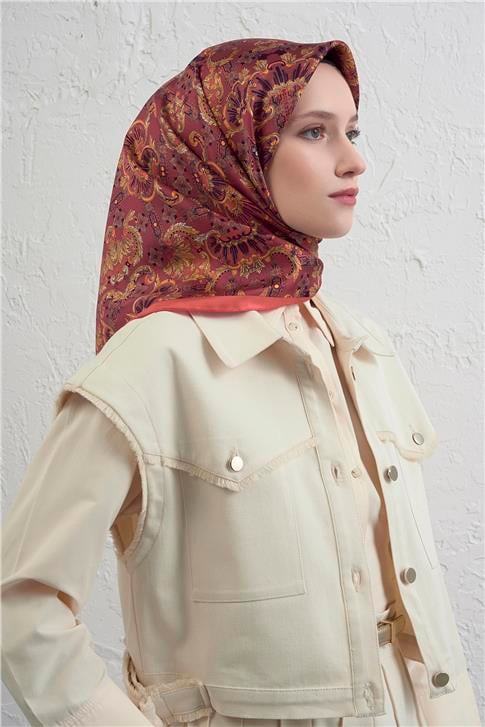 Armine Etnik Desen Saf İpek Twill Eşarp 9416D 55