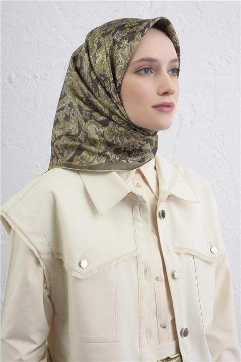 Armine Etnik Desen Saf İpek Twill Eşarp 9416D 80
