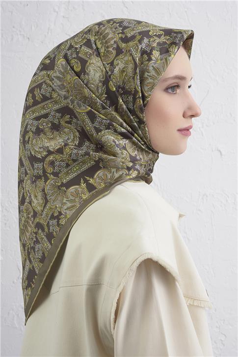 Armine Etnik Desen Saf İpek Twill Eşarp 9416D 80