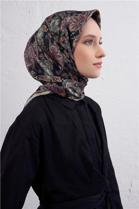 Armine Etnik Desen Saf İpek Twill Eşarp 9416D 81