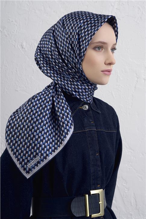 Armine Geometrik Desenli Saf İpek Twill Eşarp 9417D 03