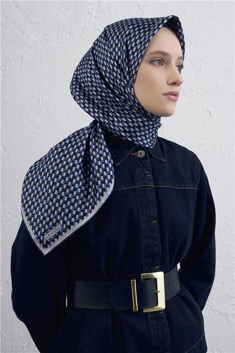 Armine Geometrik Desenli Saf İpek Twill Eşarp 9417D 03