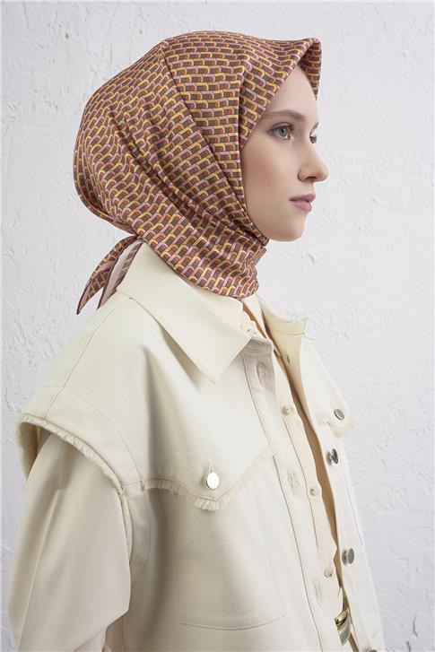 Armine Geometrik Desenli Saf İpek Twill Eşarp 9417D 05