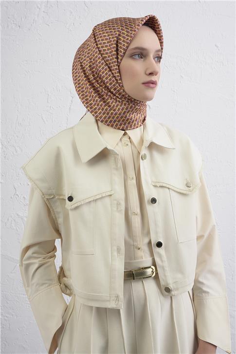 Armine Geometrik Desenli Saf İpek Twill Eşarp 9417D 05
