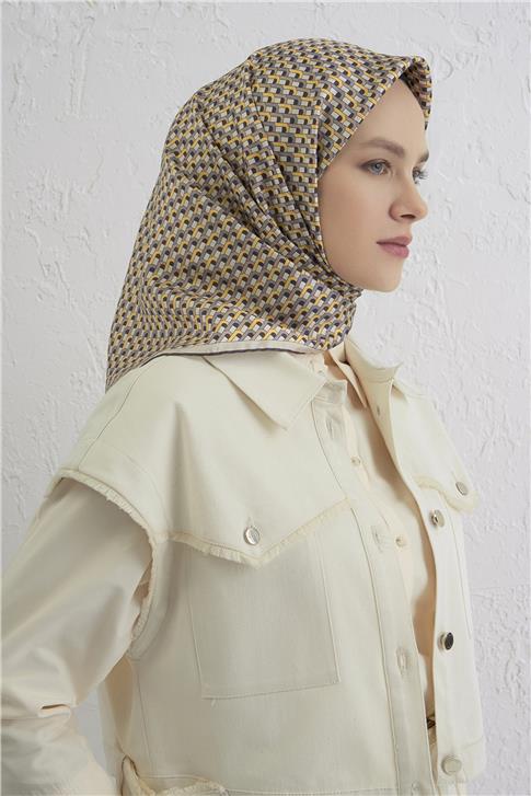 Armine Geometrik Desenli Saf İpek Twill Eşarp 9417D 31