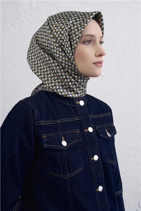 Armine Geometrik Desenli Saf İpek Twill Eşarp 9417D 81
