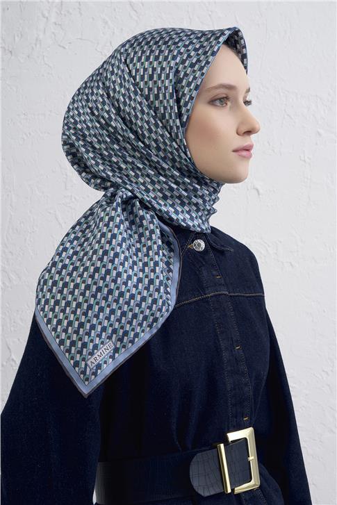 Armine Geometrik Desenli Saf İpek Twill Eşarp 9417D 84