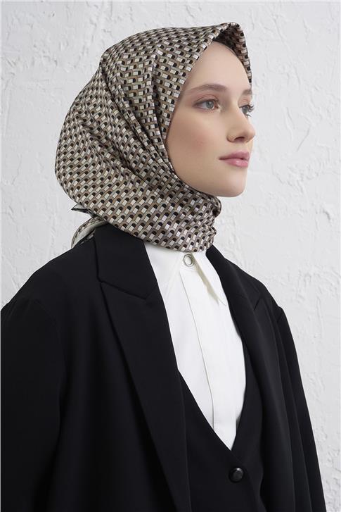Armine Geometrik Desenli Saf İpek Twill Eşarp 9417D 86