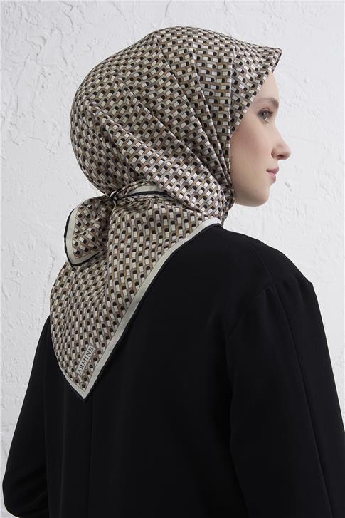 Armine Geometrik Desenli Saf İpek Twill Eşarp 9417D 86