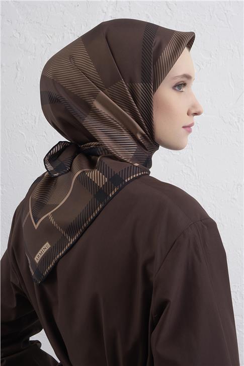 Armine Geometrik Desenli Saf İpek Twill Eşarp 9418D 33 