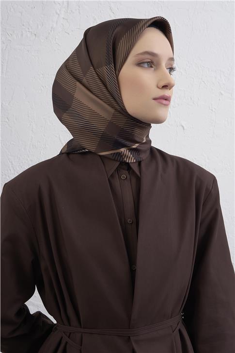 Armine Geometrik Desenli Saf İpek Twill Eşarp 9418D 33 