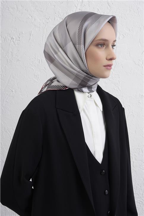 Armine Geometrik Desenli Saf İpek Twill Eşarp 9418D 80
