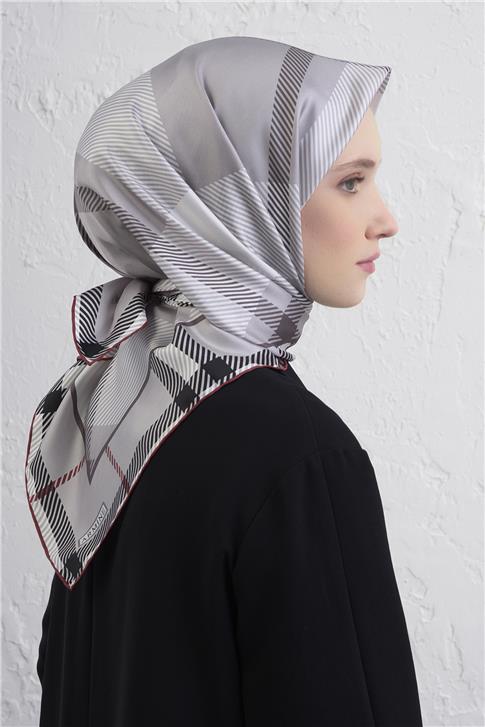 Armine Geometrik Desenli Saf İpek Twill Eşarp 9418D 80