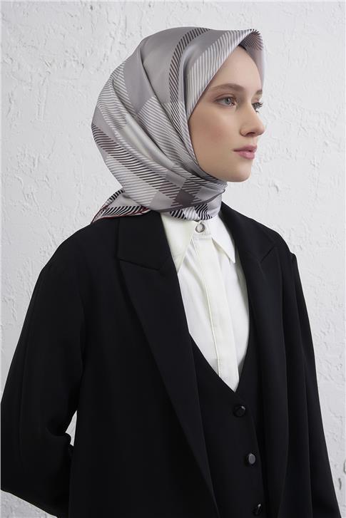 Armine Geometrik Desenli Saf İpek Twill Eşarp 9418D 80