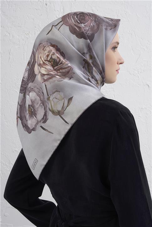 Armine Çiçek Desenli Saf İpek Twill Eşarp 9419D 03