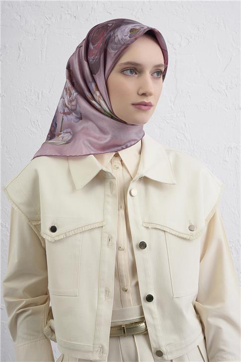 Armine Çiçek Desenli Saf İpek Twill Eşarp 9419D 05