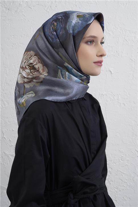 Armine Çiçek Desenli Saf İpek Twill Eşarp 9419D 36