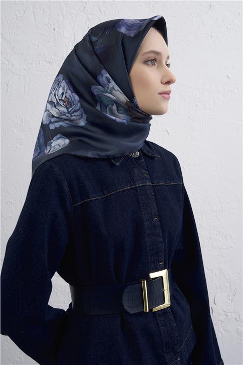 Armine Çiçek Desenli Saf İpek Twill Eşarp 9419D 56