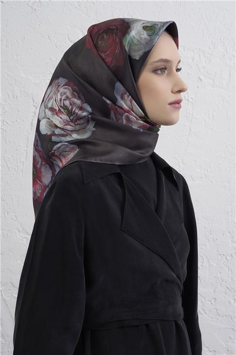 Armine Çiçek Desenli Saf İpek Twill Eşarp 9419D 85