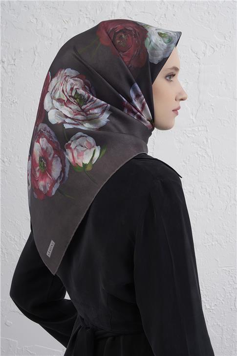 Armine Çiçek Desenli Saf İpek Twill Eşarp 9419D 85