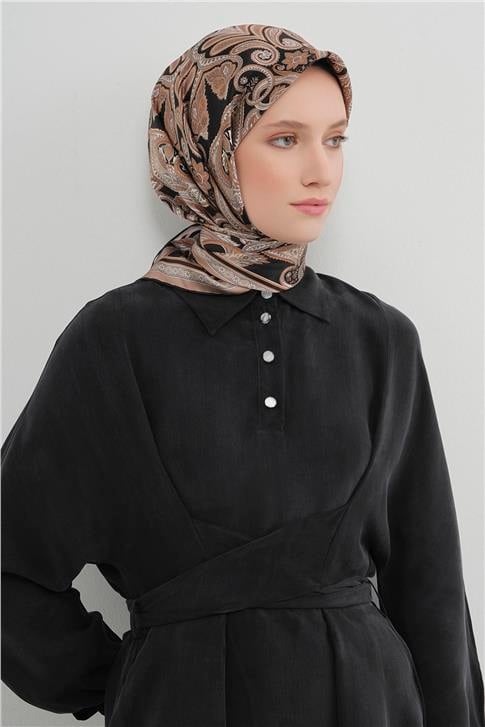 Armine Etnik Desen Saf İpek Twill Eşarp 9421D 02