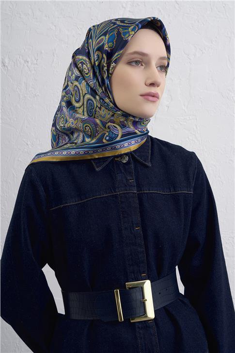 Armine Etnik Desen Saf İpek Twill Eşarp 9421D 08