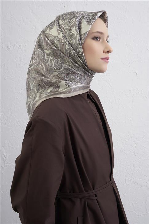 Armine Etnik Desen Saf İpek Twill Eşarp 9421D 84