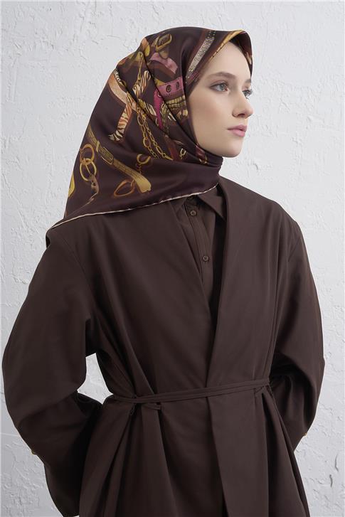 Armine Obje Desenli Saf İpek Twill Eşarp 9422D 02
