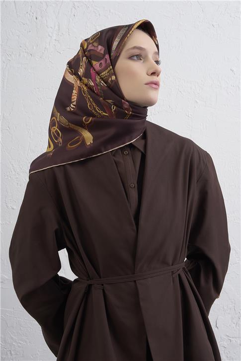 Armine Obje Desenli Saf İpek Twill Eşarp 9422D 02
