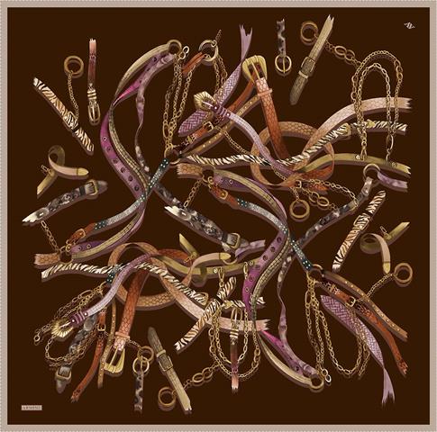 Armine Obje Desenli Saf İpek Twill Eşarp 9422D 02