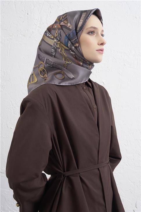 Armine Obje Desenli Saf İpek Twill Eşarp 9422D 07