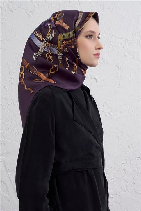 Armine Obje Desenli Saf İpek Twill Eşarp 9422D 09