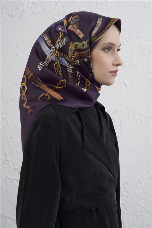 Armine Obje Desenli Saf İpek Twill Eşarp 9422D 09
