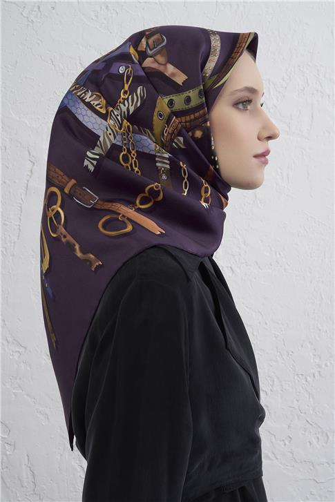 Armine Obje Desenli Saf İpek Twill Eşarp 9422D 09