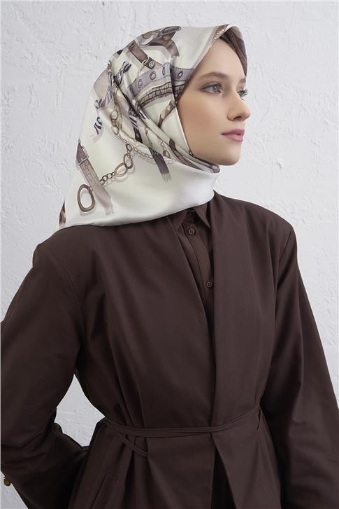 Armine Obje Desenli Saf İpek Twill Eşarp 9422D 86