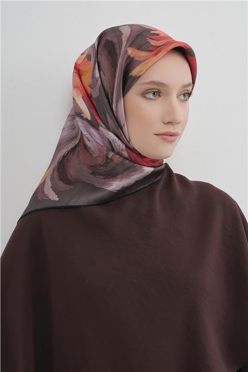 Armine Soyut Desenli Saf İpek Twill Eşarp 9423D 56